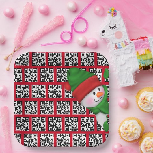 Assiettes En Carton Joyeuses Vacances QR Codes avec Snowman (Fête)