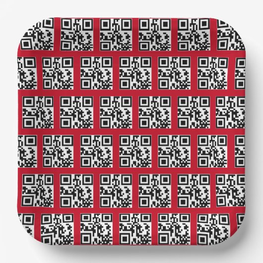 Assiettes En Carton Joyeuses Vacances QR Codes sur rouge (Recto)