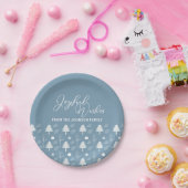 Assiettes En Carton Joyeuses Voeux Arbres Bleus Arbres de Noël Fête (Fête)