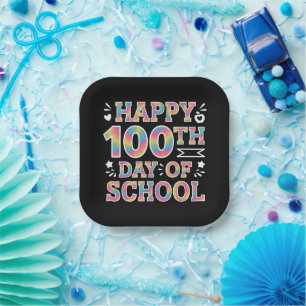 Assiettes En Carton Joyeux 100e jour d'école Tie Dye Arc-en-ciel 100 J