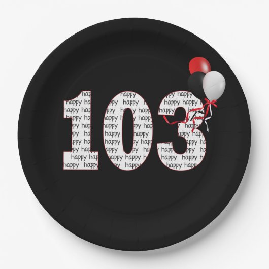 Assiettes En Carton Joyeux 103e anniversaire sur plaque de papier noir (Devant)