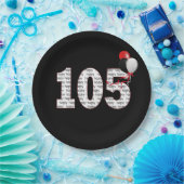 Assiettes En Carton Joyeux 105e anniversaire sur plaque de papier noir (Fête)