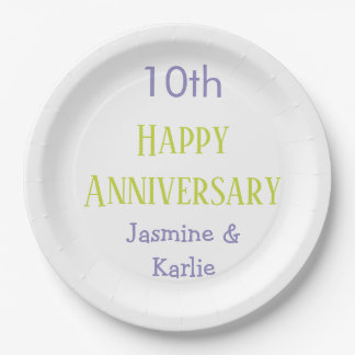 Assiettes En Carton joyeux 10ème anniversaire pastel violet vert gras