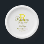 Assiettes En Carton Joyeux 15e anniversaire jaune ajouter nom monogram<br><div class="desc">belle conception</div>