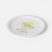 Assiettes En Carton Joyeux 15e anniversaire jaune ajouter nom monogram (Angle)