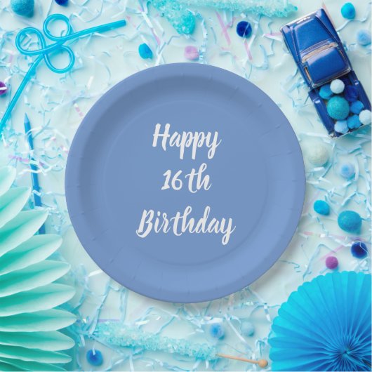 Assiettes En Carton Joyeux 16e anniversaire Cornflower Blue Custom Cut (Fête)