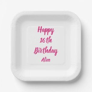 Assiettes En Carton Joyeux 16e anniversaire rose blanc Nom personnalis