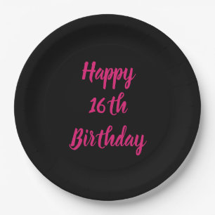 Assiettes En Carton Joyeux 16e anniversaire rose couleur personnalisée
