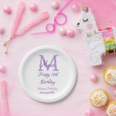 Assiettes En Carton Joyeux 16e anniversaire violet ajouter nom monogra (Fête)
