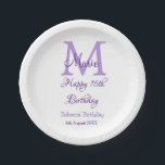 Assiettes En Carton Joyeux 16e anniversaire violet ajouter nom monogra<br><div class="desc">belle conception</div>