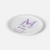 Assiettes En Carton Joyeux 16e anniversaire violet ajouter nom monogra (Angle)