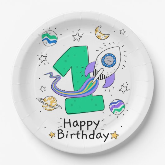 Assiettes En Carton Joyeux 1er anniversaire (Devant)