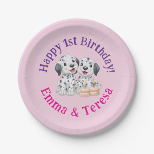 Assiettes En Carton Joyeux 1er anniversaire Filles Jumelles, Chiots