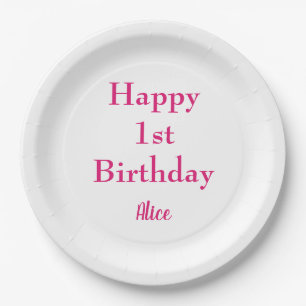Assiettes En Carton Joyeux 1er anniversaire rose blanc Nom personnalis