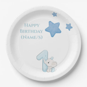 Assiettes En Carton Joyeux 1er anniversaire (texte et nom personnalisa