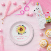 Assiettes En Carton Joyeux 1er anniversaire tournesol rose floral (Fête)