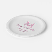 Assiettes En Carton Joyeux 21e Anniversaire rose ajouter nom monogramm (Angle)