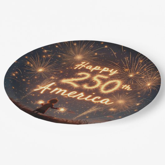 Assiettes En Carton Joyeux 250ème anniversaire Amérique dans les feux  (Angle)