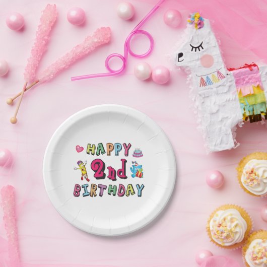Assiettes En Carton Joyeux 2e anniversaire. 2 ans avant jour. (Fête)