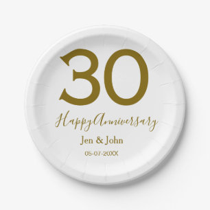 Assiettes En Carton Joyeux 30e anniversaire nom date golden bold lette