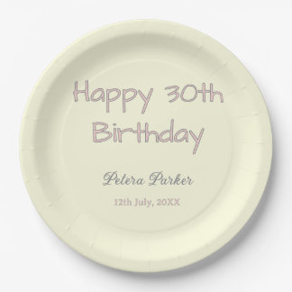 Assiettes En Carton joyeux 30e anniversaire rose jaune gris pastel nom