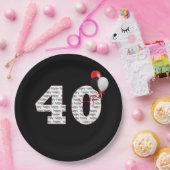 Assiettes En Carton Joyeux 40e anniversaire sur plaque de papier noir (Fête)
