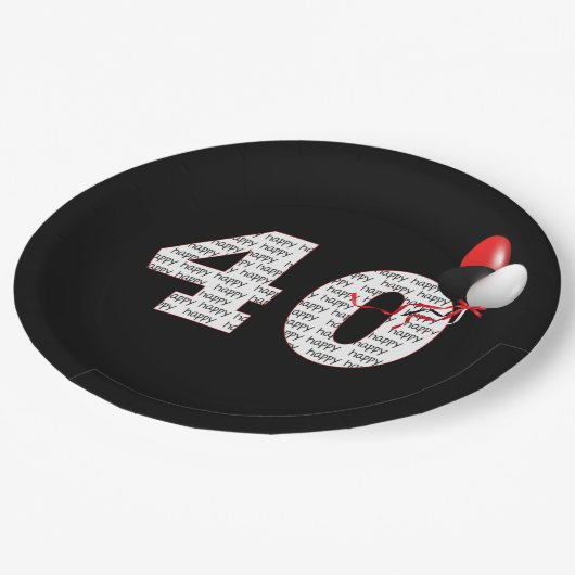 Assiettes En Carton Joyeux 40e anniversaire sur plaque de papier noir (Angle)