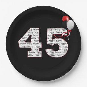 Assiettes En Carton Joyeux 45e anniversaire sur plaque de papier noir