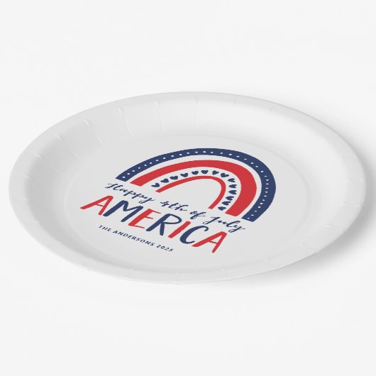 Assiettes En Carton Joyeux 4 juillet Amérique | Rouge bleu arc-en-ciel (Angle)