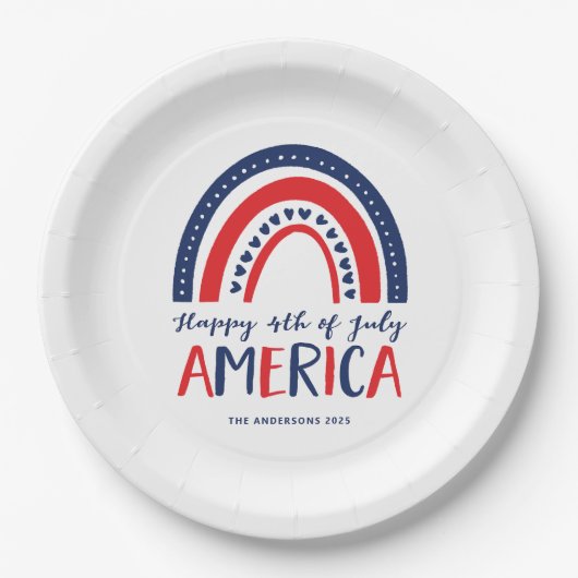 Assiettes En Carton Joyeux 4 juillet Amérique | Rouge bleu arc-en-ciel (Devant)