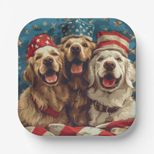 Assiettes En Carton Joyeux 4 Juillet Chiens De Rétritrice D'Or