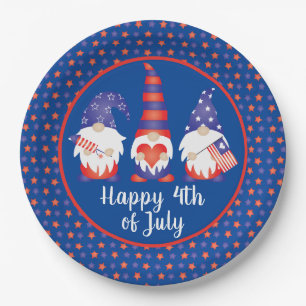 Assiettes En Carton Joyeux 4 juillet Gnomes Rouge Blanc Bleu