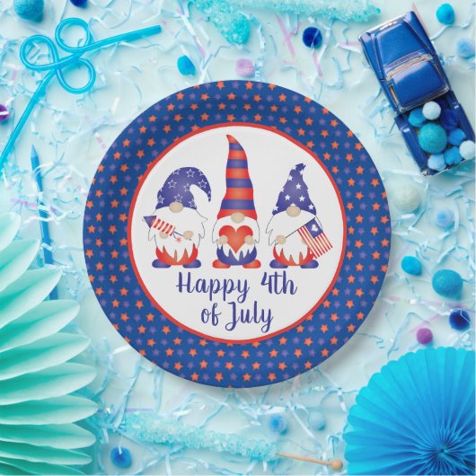Assiettes En Carton Joyeux 4 juillet Gnomes Rouge Blanc Bleu (Fête)