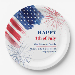 Assiettes En Carton Joyeux 4 juillet Red White et Blue Summer Party