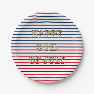 Assiettes En Carton Joyeux 4 juillet rouge blanc rayures patriotiques