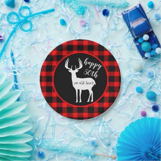 Assiettes En Carton Joyeux 50e anniversaire Buck Buffalo Plaid (Fête)