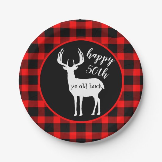 Assiettes En Carton Joyeux 50e anniversaire Buck Buffalo Plaid (Devant)