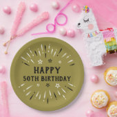 Assiettes En Carton Joyeux 50e anniversaire feux d'artifice Gold Black (Fête)