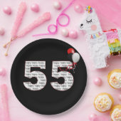 Assiettes En Carton Joyeux 55e anniversaire sur plaque de papier noir (Fête)