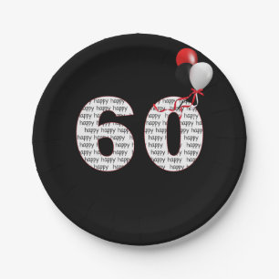 Assiettes En Carton Joyeux 60e anniversaire en noir