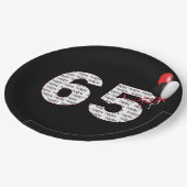 Assiettes En Carton Joyeux 65e anniversaire sur plaque de papier noir (Angle)