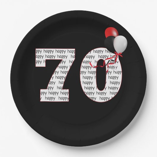 Assiettes En Carton Joyeux 70e anniversaire en noir (Devant)