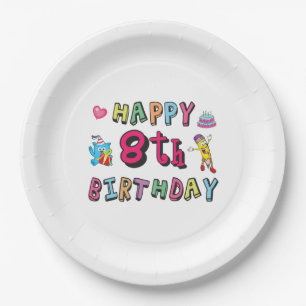 Assiettes En Carton Joyeux 8e anniversaire. 8 ans b-jour.