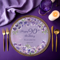 Joyeux 90e Anniversaire Fleurs Violettes Elégantes