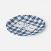 Assiettes En Carton Joyeux Amical Bleu Blanc En vichy Plaid (Angle)