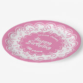 Assiettes En Carton Joyeux anniversaire 100e Motif numérique rose/blan (Angle)