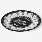 Assiettes En Carton Joyeux anniversaire 100e Noir/Blanc Motif numériqu (Angle)