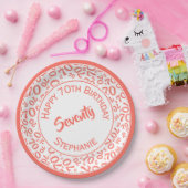 Assiettes En Carton Joyeux anniversaire 70e corail/Motif numérique bla (Fête)