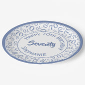 Assiettes En Carton Joyeux anniversaire 70e Motif de numéro bleu/blanc (Angle)