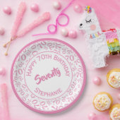 Assiettes En Carton Joyeux anniversaire 70e Motif numérique rose/blanc (Fête)